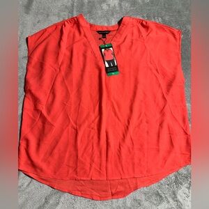 Banana Republic Women's V-Neck Front Pleat Relaxed Fit Blouse Top (Red, XL)